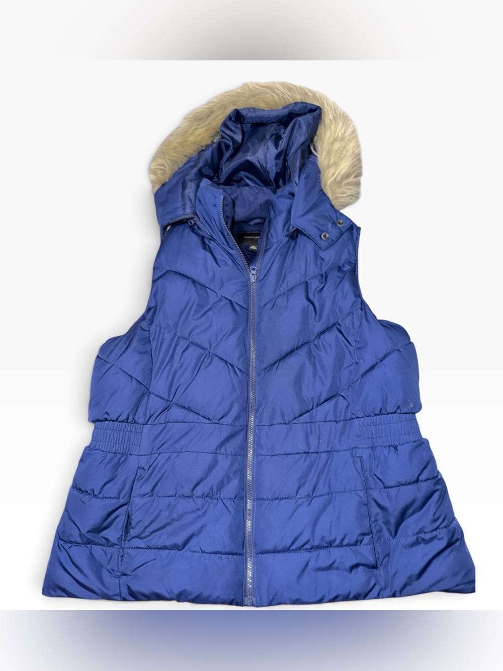 Banana Republic Royal Blue Puffer Vest with Faux Fur Trim Hood
